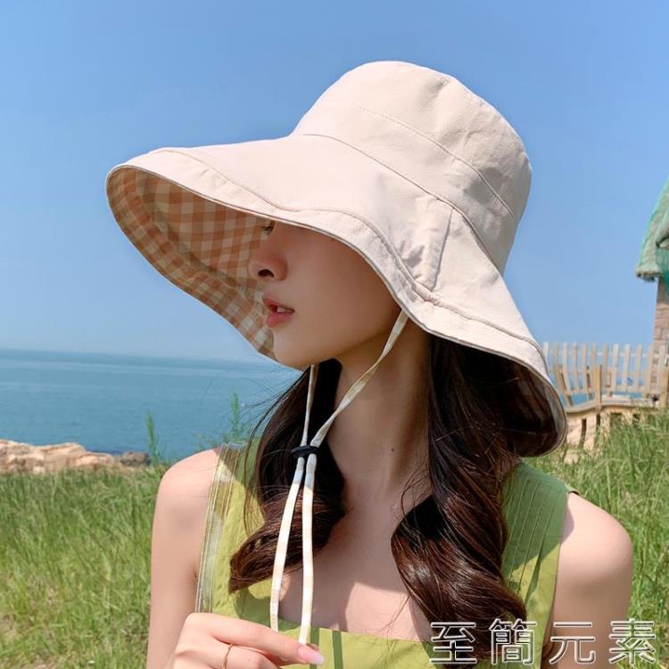 雙面格子漁夫帽女春夏天可折疊防曬遮陽帽大沿太陽帽子遮臉韓版潮 99購物節