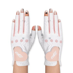 女士露指套可愛心形設計PU皮革一雙裝防曬耐磨PE高爾夫手套 全館免運