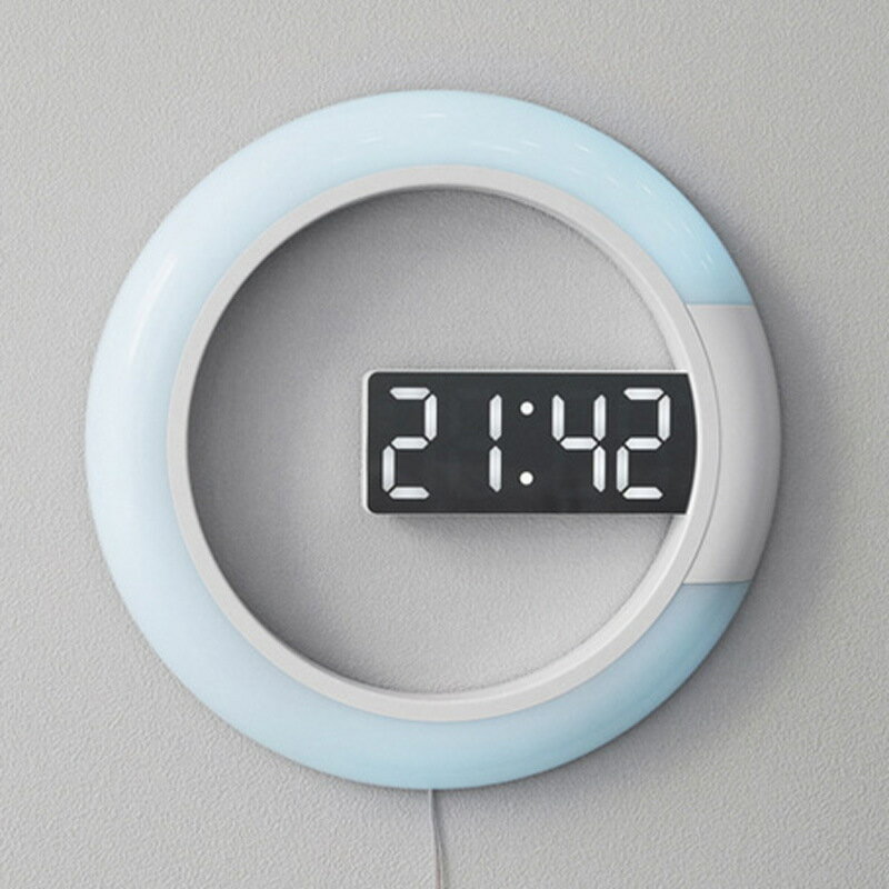 掛鐘 LED鏡面鏤空掛鐘 多功能時尚電子時鐘 家用創意簡約靜音數字鬧鐘-快速出貨