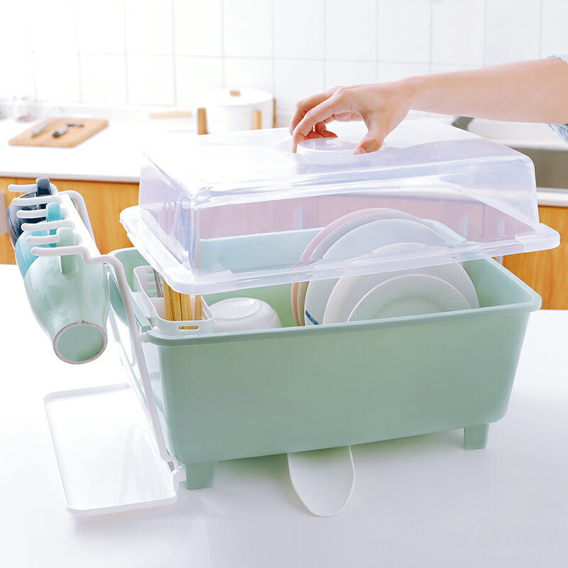 帶蓋家用簡易碗柜廚房用品瀝水碗碟架抽屜式晾放碗筷收納盒置物架