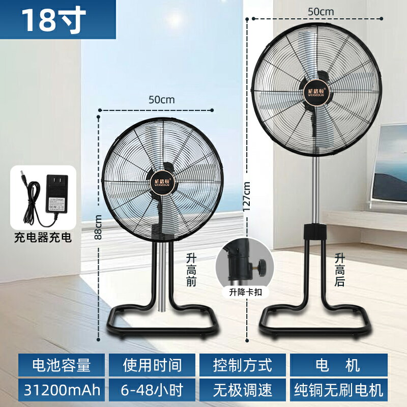 {可打統編 保固一年}威格頓可充電落地扇20寸大風力家用戶外趴地扇蓄電池太陽能坐地扇 5