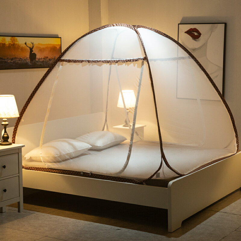 蒙古包蚊帳免安裝加厚加密圓頂三開門1.2米床1.5/1.8m床雙人家用