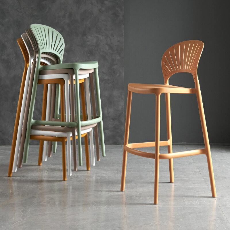 北歐設計師吧臺椅現代簡約輕奢塑料吧椅堆疊網紅酒吧戶外高腳凳子