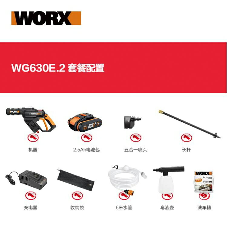 洗車器 威克士WORX無線高壓洗車機WG630E充電清洗機洗車家用鋰電洗車神器