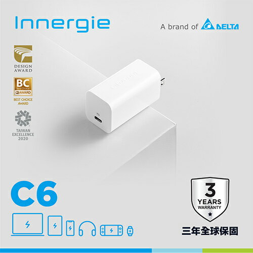 台達Innergie C6【GaN摺疊版】60W USB-C 萬用充電器(無附線) 60瓦原價1490(省502)