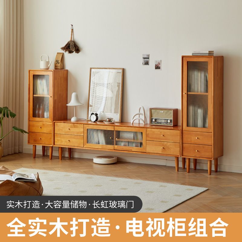 臺灣公司貨 免運 全實木法式復古電視櫃小戶型客廳收納櫻桃木色電視櫃落地電視櫃木 快速發貨
