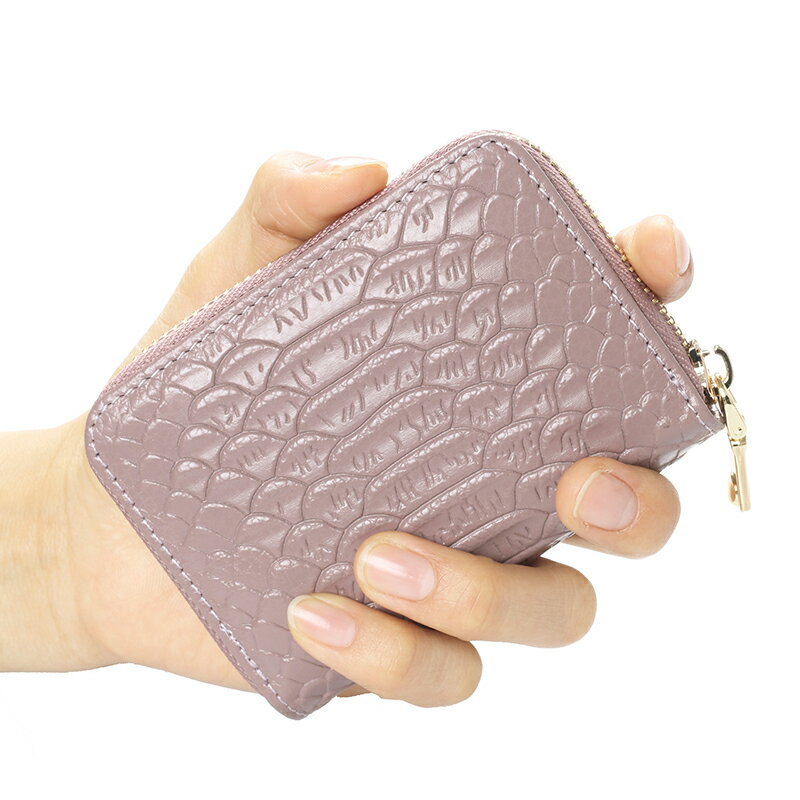 信用卡夾 皮質卡包女式多卡位大容量歐美鱷魚紋頭層拉鍊風琴信用卡片零錢包『XY15173』