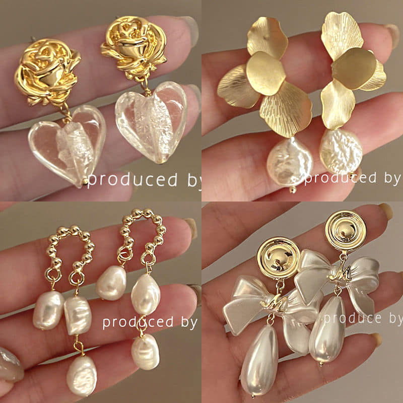 法式小香風氣質珍珠流蘇耳環四件組