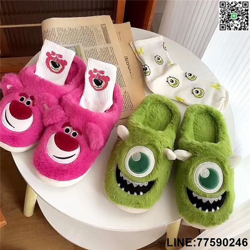 【歡樂購】❤️現貨❤️卡通大眼仔 熊抱哥毛茸茸拖鞋 冬季居家室內女生保暖毛毛拖鞋 學生宿舍室內絨毛拖鞋 可愛情侶棉拖鞋