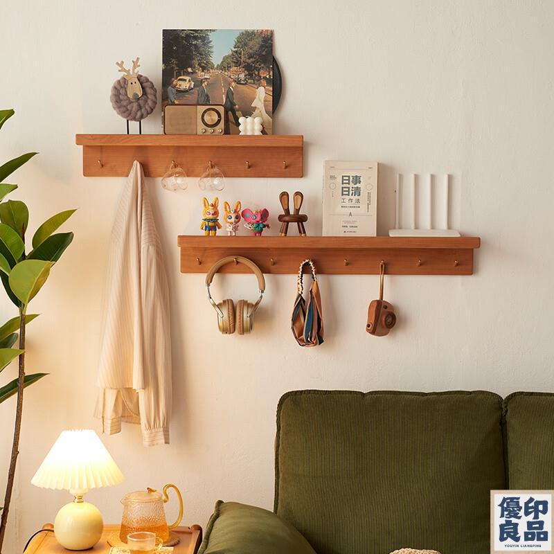 免運 墻上置物架 墻上收納 層架 實木掛衣鉤入戶玄關墻上衣帽架壁掛置物架掛衣架櫻桃木強力排鉤 全館八折 工廠直銷 店長推薦 y5614
