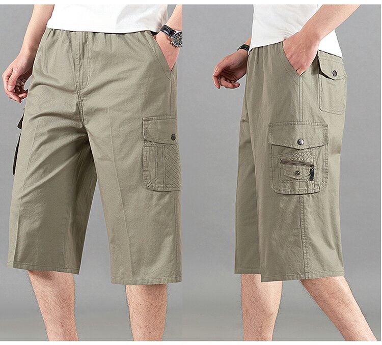 褲子男夏季休閑運動短褲中老年爸爸褲工裝褲多口袋純棉耐穿直筒褲 3