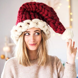 圣誕節裝飾品圣誕帽子兒童成人嬰兒禮品加粗毛線手工針織保暖網紅