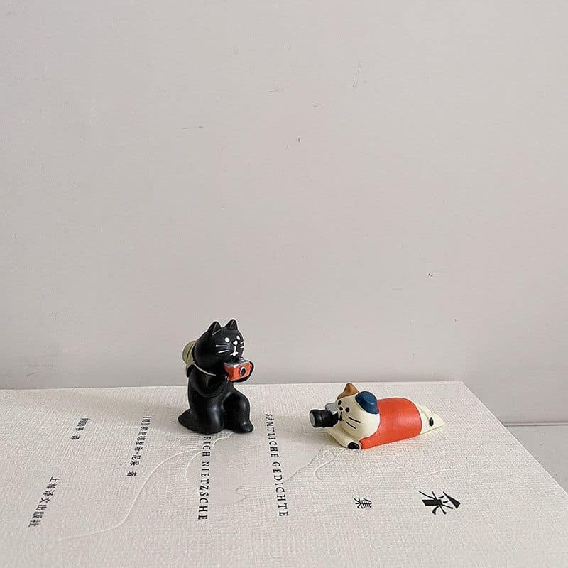 日式黑白貓攝影貓 治癒系可愛日式小擺件桌面裝飾品 3