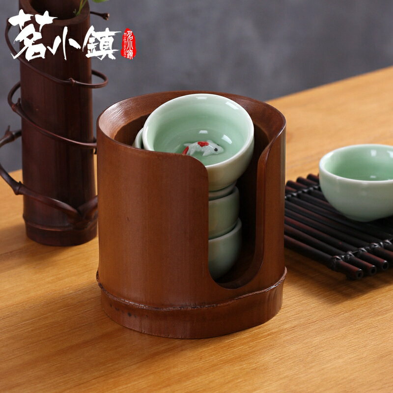 復古竹制杯籠品茗杯收納盒茶具配件茶杯架茶道零配擺件瀝水杯架