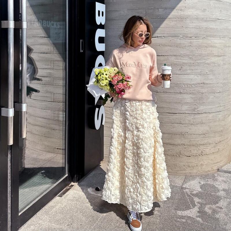 ANNAS 正韓立體玫瑰花長裙 滿版花花裙子 重工精緻浮誇禮服 韓國韓劇高級貴婦穿搭