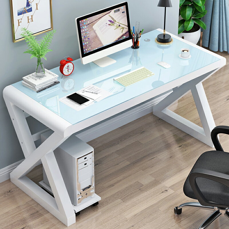 電腦桌臺式家用辦公桌簡易臥室書桌簡約寫字桌經濟型玻璃學習桌子