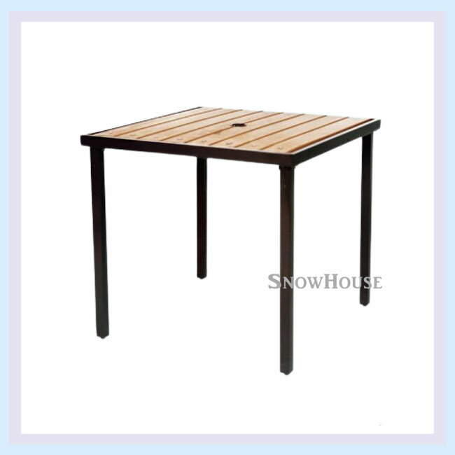 雪之屋 鐵製塑木方桌(咖啡) /休閒圓桌/餐桌/飯桌/休閒桌 S41198