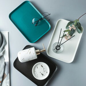 北歐INS啞光系列長方形陶瓷托盤樣板房浴室客廳置物盤衛浴套裝盤