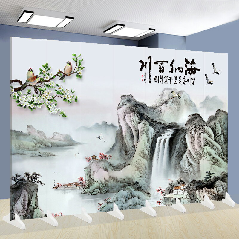 新中式簡易屏風隔斷辦公室客廳餐廳酒店遮擋簡約現代折疊移動折屏