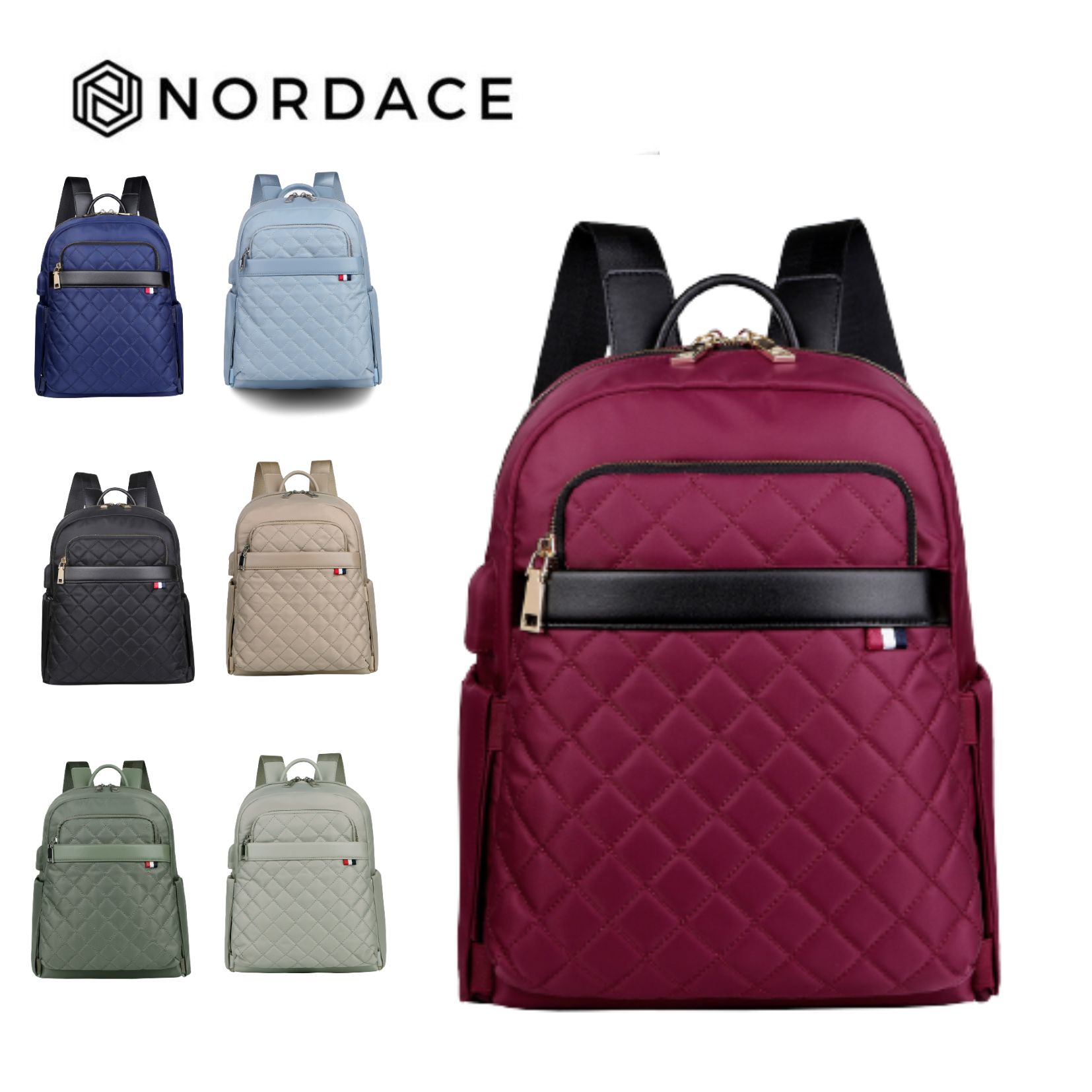 Nordace Ellie Mini- 後背包 充電雙肩包 雙肩包 筆電包 電腦包 旅行包 休閒包 防水背包 7色可選-酒紅色