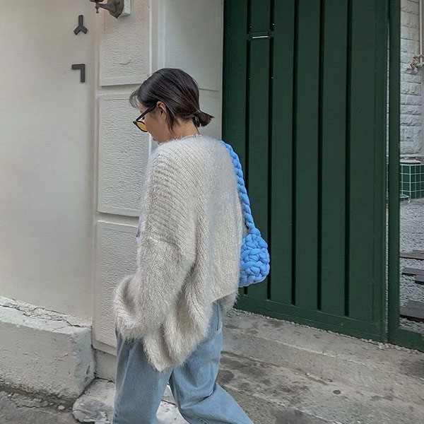 ANNAS 正韓 開衫 女神 外套 毛毛 毛海 爆毛 性感 柔軟 大衣 外搭 罩衫 粉藍米咖 百搭 顯瘦 韓國 6