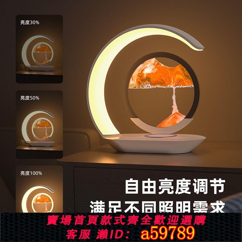 【臺灣公司 可打統編】【多模式調光】新款流沙畫無線充電臺燈USB充電禮品床頭3D沙漏擺件氛圍LED小夜燈