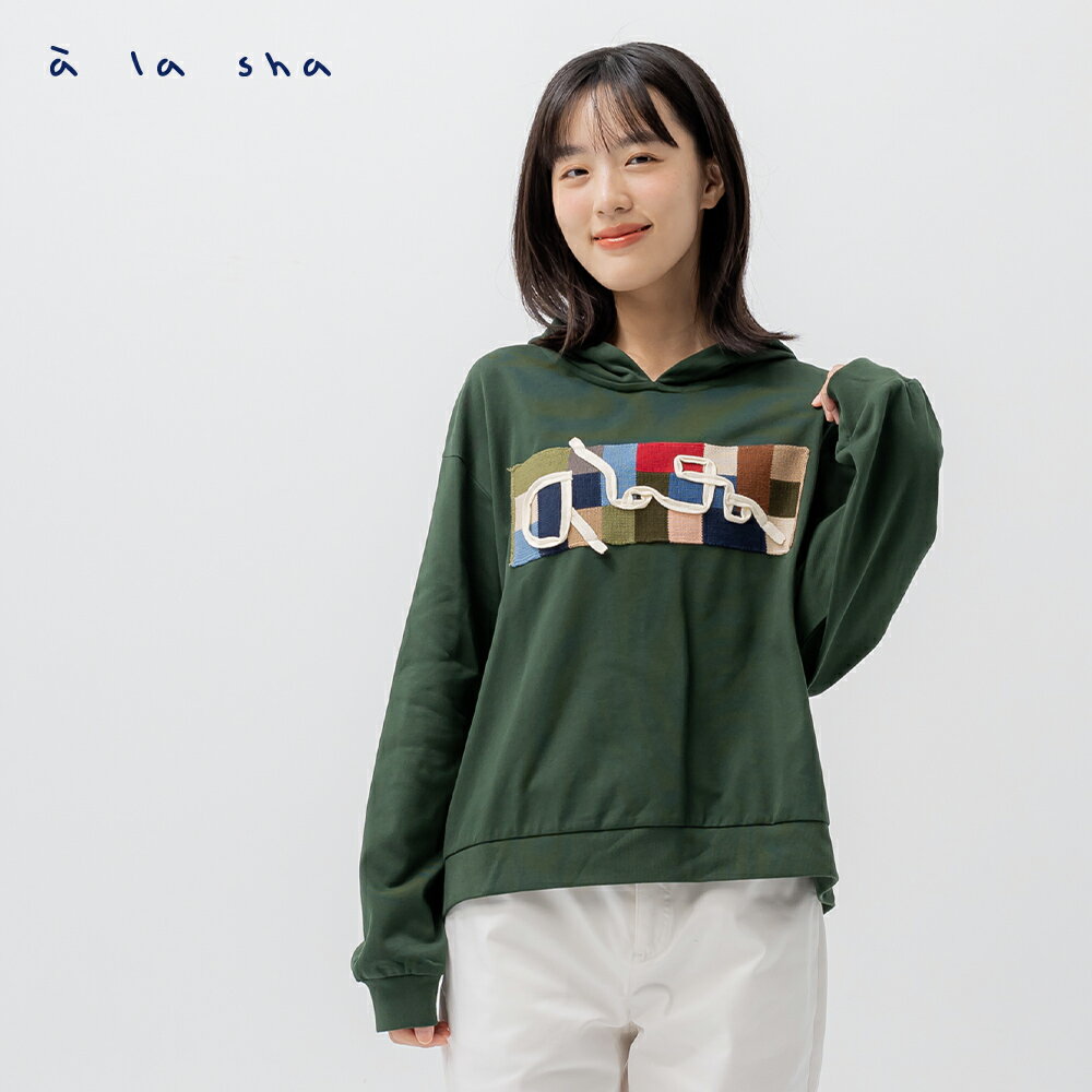 a la sha 織片連帽長袖棉T