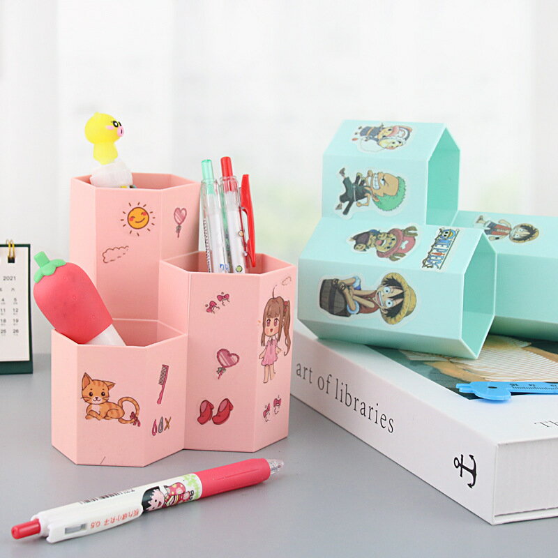 創意六角筆筒大容量創意時尚可愛桌面收納盒辦公室北歐個性學生簡約兒童ins網紅多功能化妝筆筒擺件書桌小號
