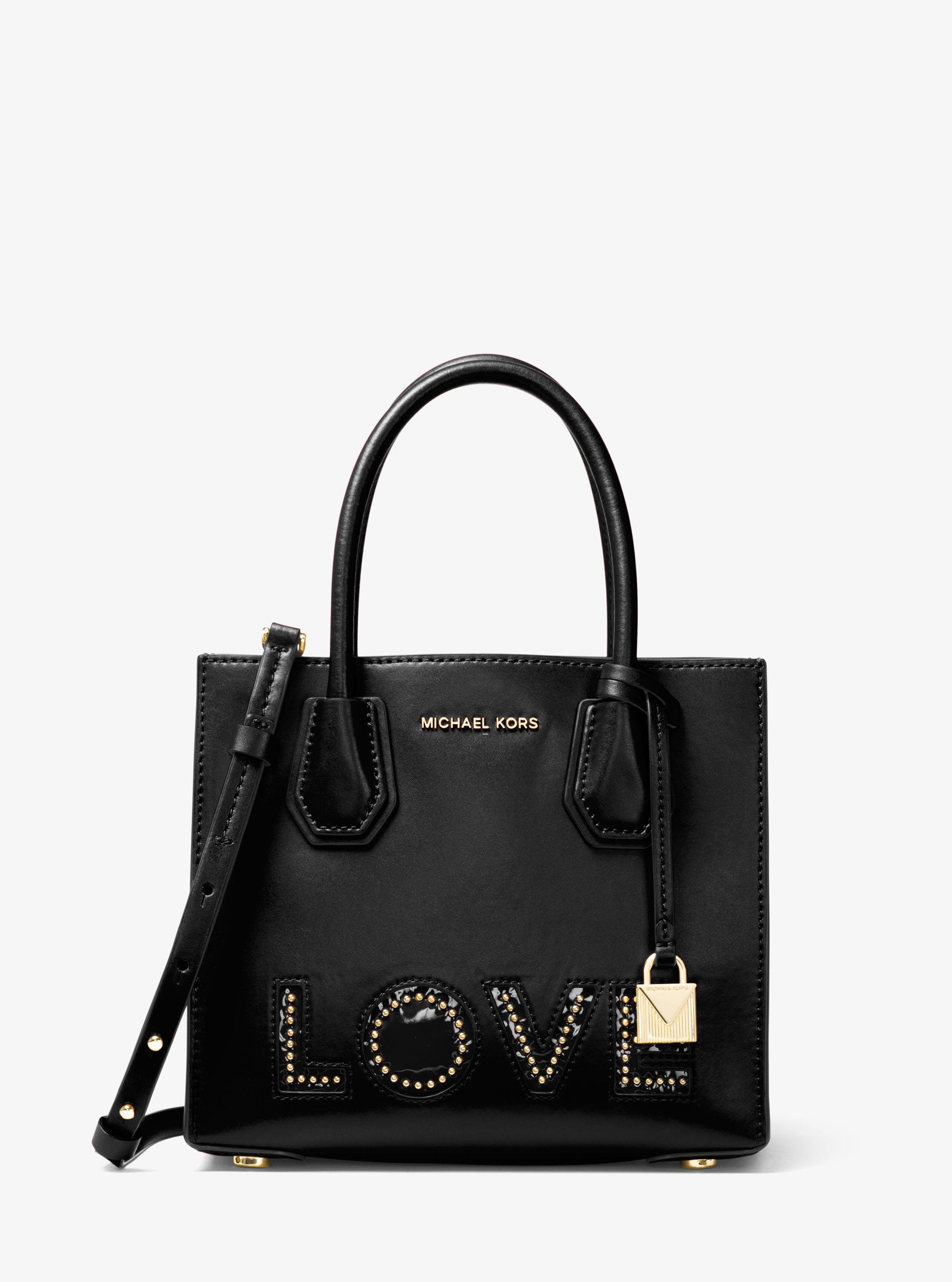 (Smile) MICHAEL KORS 30H7GM9M6O MERCER系列黑色牛皮LOVE英文裝飾女士手拎單肩包