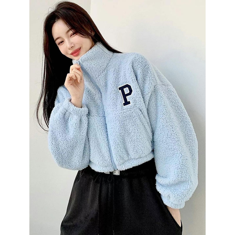 ANNAS 正韓 P毛毛外套 立領短板棒球外套 帥氣休閒毛衣 加厚保暖顯瘦 羊羔毛 搖粒絨 泰迪熊外套 韓國 8