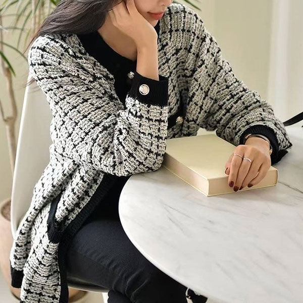 ANNAS 正韓 外套 小香風 毛呢 格紋 格子 編織 小香 大衣 風衣 長版 韓國 6