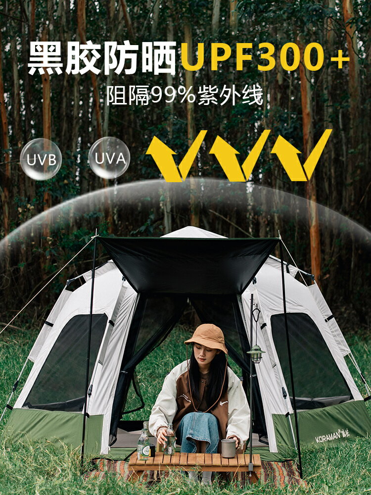 帳篷戶外便攜式折疊黑膠六角露營野餐野營加厚防雨全自動裝備用品
