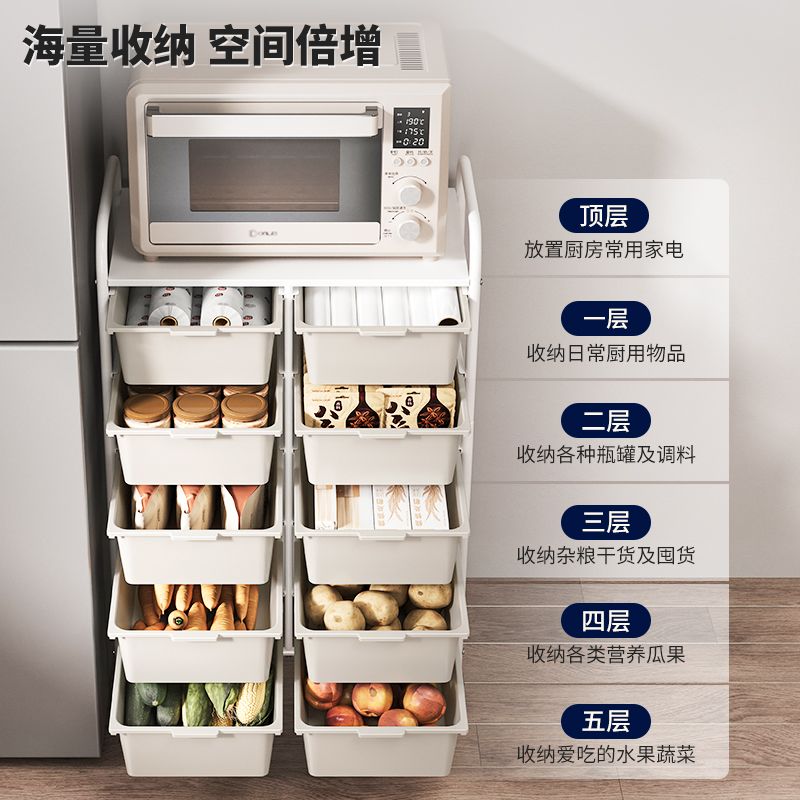 免運 公司貨 廚房置物架 抽拉架 縫隙收納架御仕家廚房多功能置物架果蔬零食收納抽屜電器抽拉架可移動小推車 3