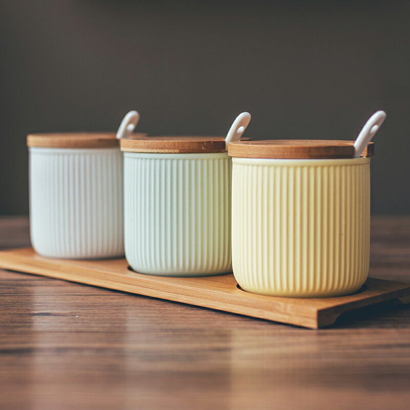 陶瓷調味罐三件套磨砂彩釉日式家用儲物北歐簡約風佐料盒創意禮品