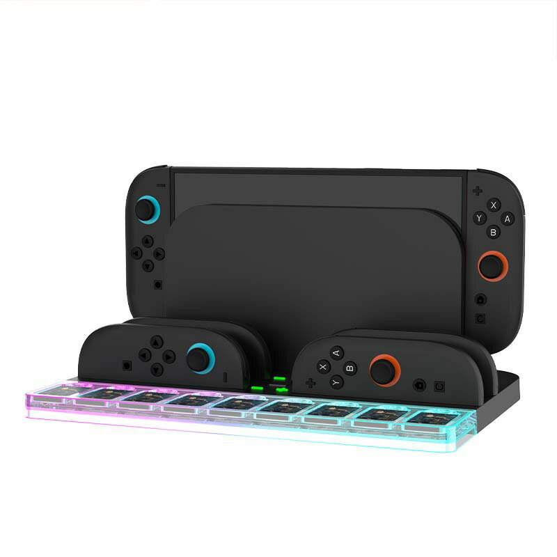 NS2小手柄四充充電器帶幻彩燈可收納卡帶Switch2主機收納充電底座