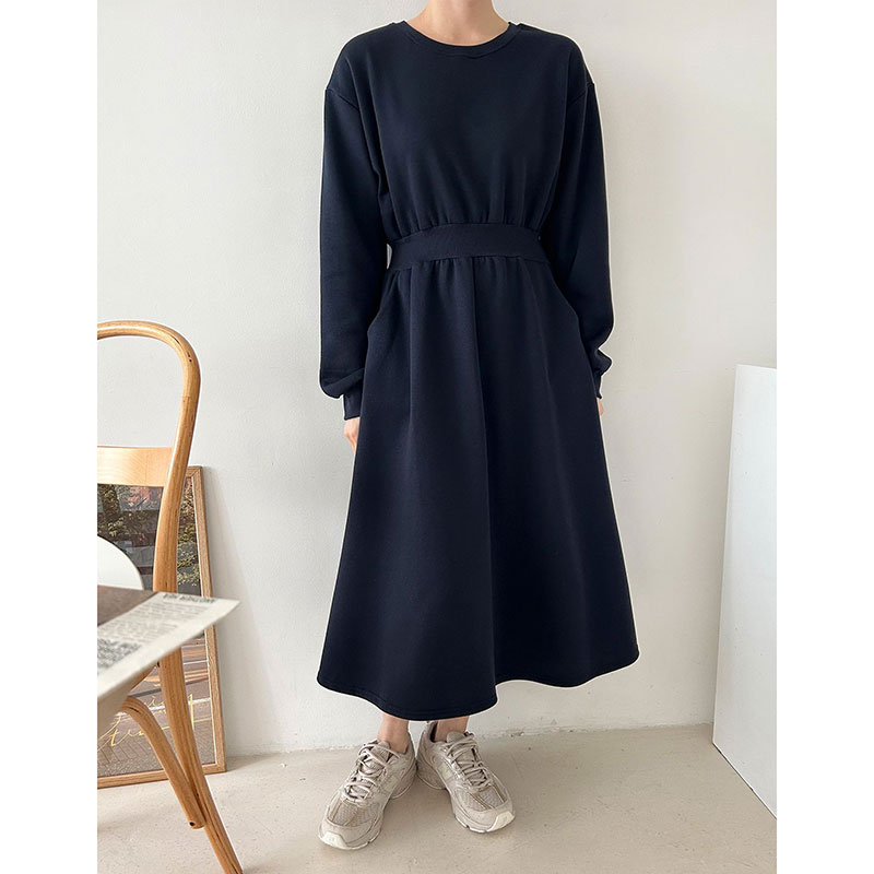 ANNAS 正韓縮腰口袋刷毛洋裝 腰身 縮腰 打折 長袖 長裙 長洋裝 連身裙 顯瘦 加厚棉 素面 保暖 加絨刷絨 韓國 8