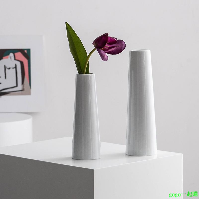 花瓶 花器 陶瓷花瓶 白色北歐簡約陶瓷裝飾花瓶鬱金香客廳電視櫃桌面玄關插花擺件花器