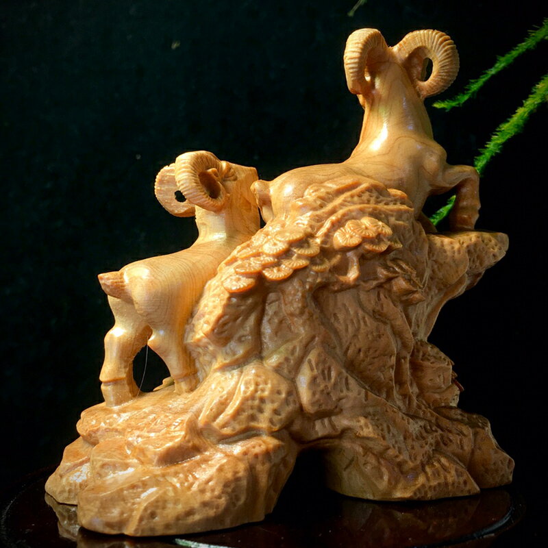 崖柏木雕三羊開泰擺件生肖動物羊雕刻客廳家居汽車裝飾品禮品禮物| 協貿 