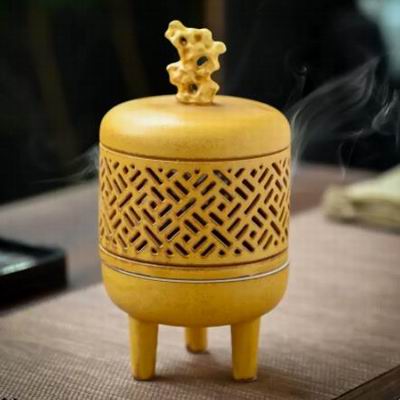 【靜塵禪意香爐擺件-直徑8.7*17cm-1款/組】陶瓷仿古盤香爐中式古風禪意家居擺件-90401