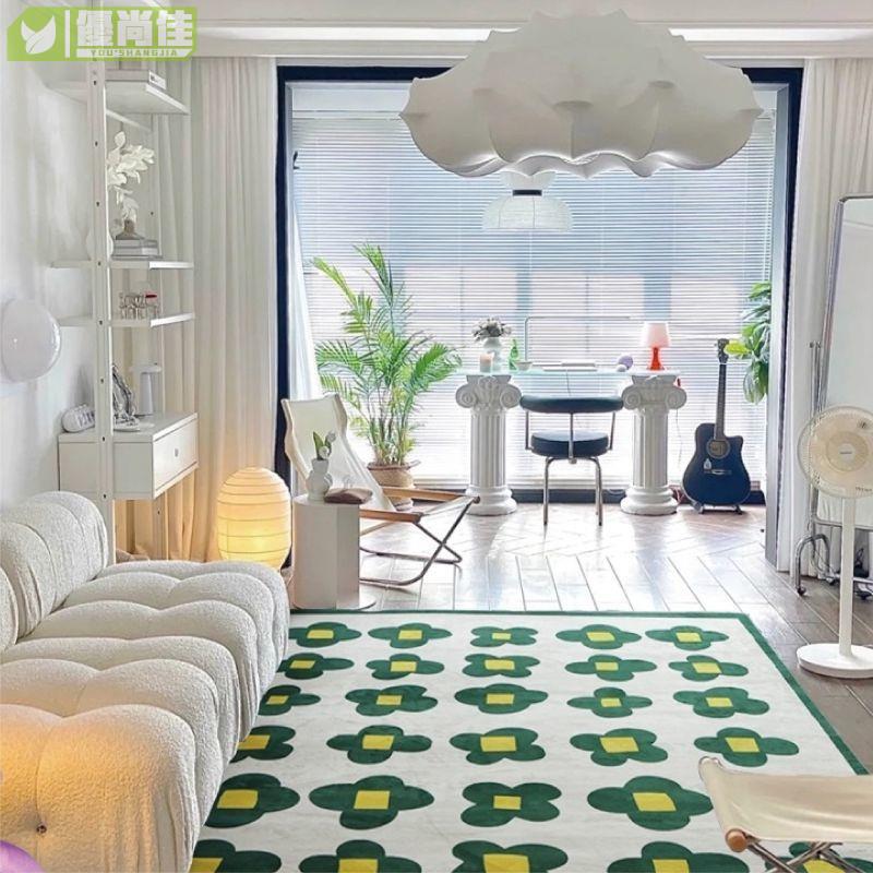 綠色田園風地毯 花朵地毯 客廳用地毯 茶几毯子 家用沙發墊 臥室地墊