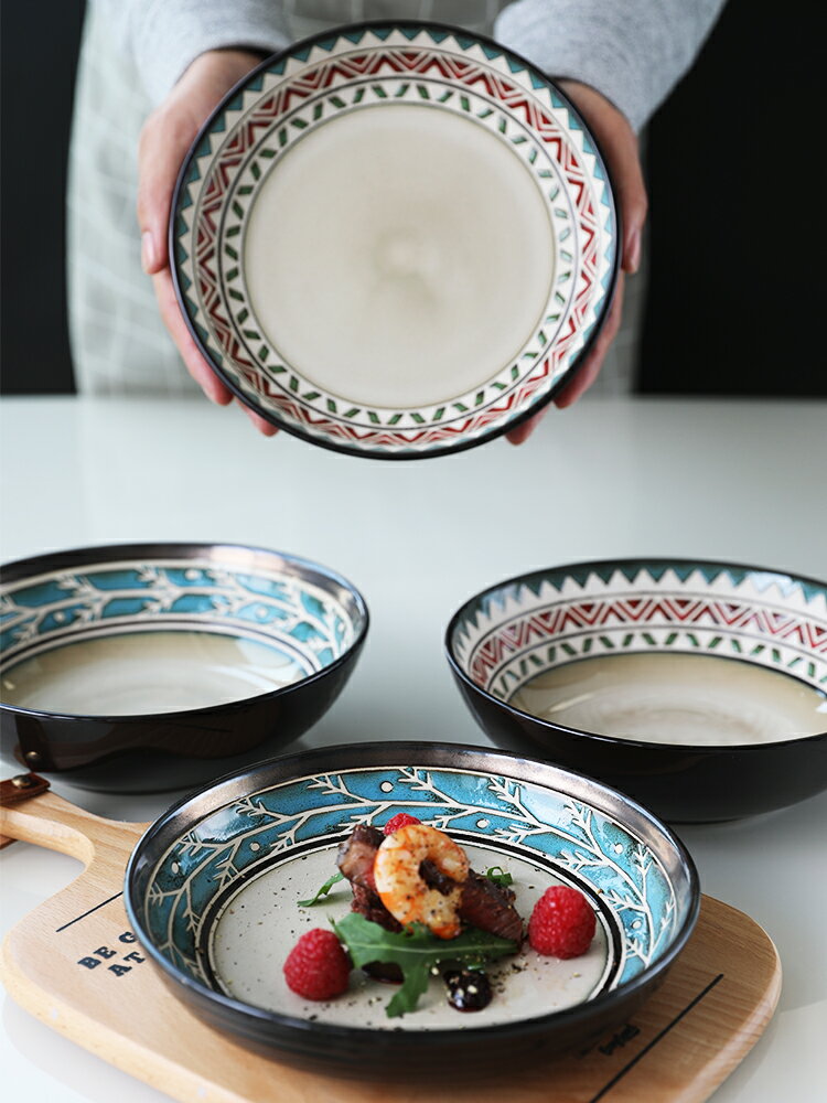 朗汀創意陶瓷餐盤炒菜深盤泡面湯盤子海鮮大碗碟水果沙拉餐具家用