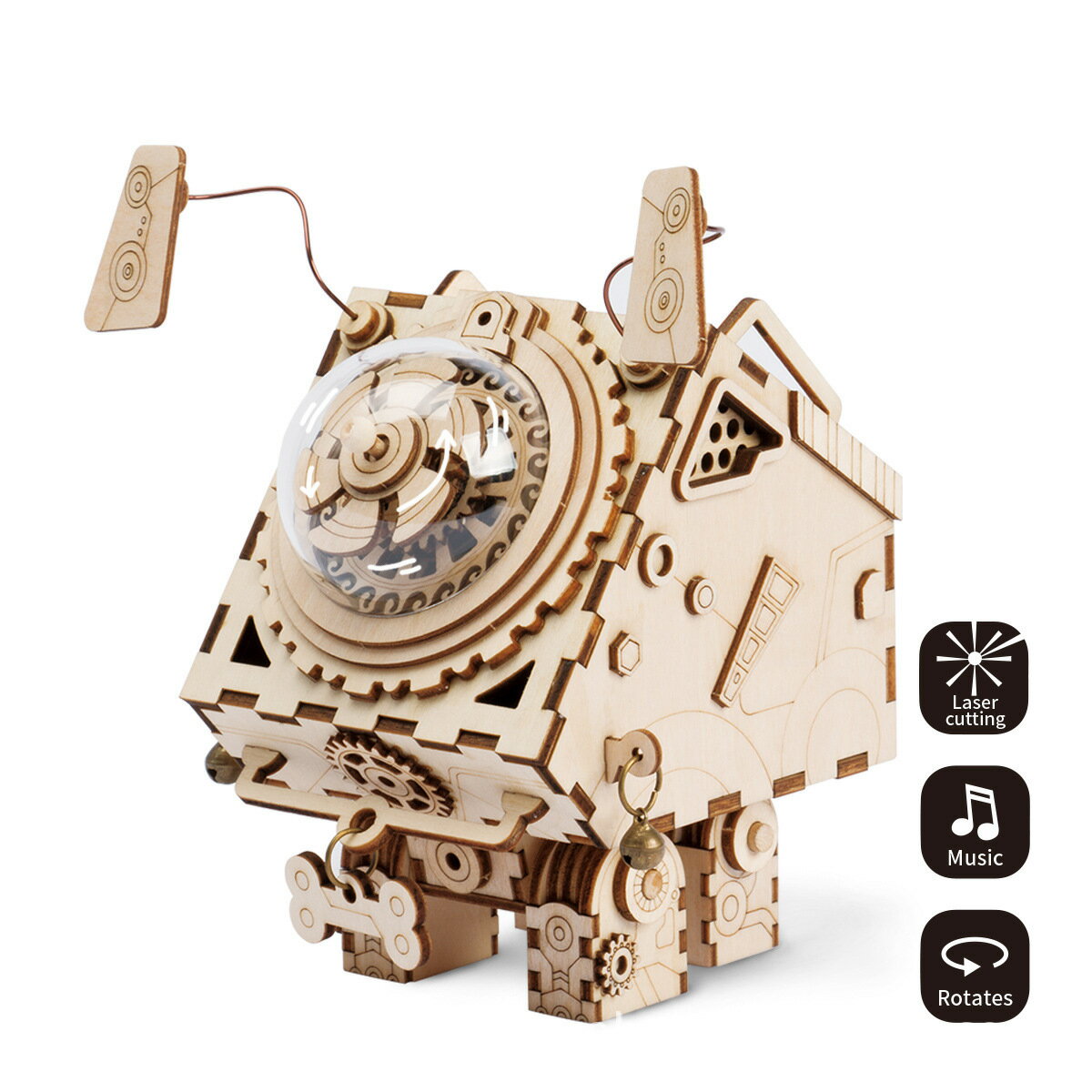 【3D木質音樂盒】機器人擺件 八音盒 創意禮品 DIY工藝品 家居裝飾 機械模型 手搖發條 療癒小物 送禮首選