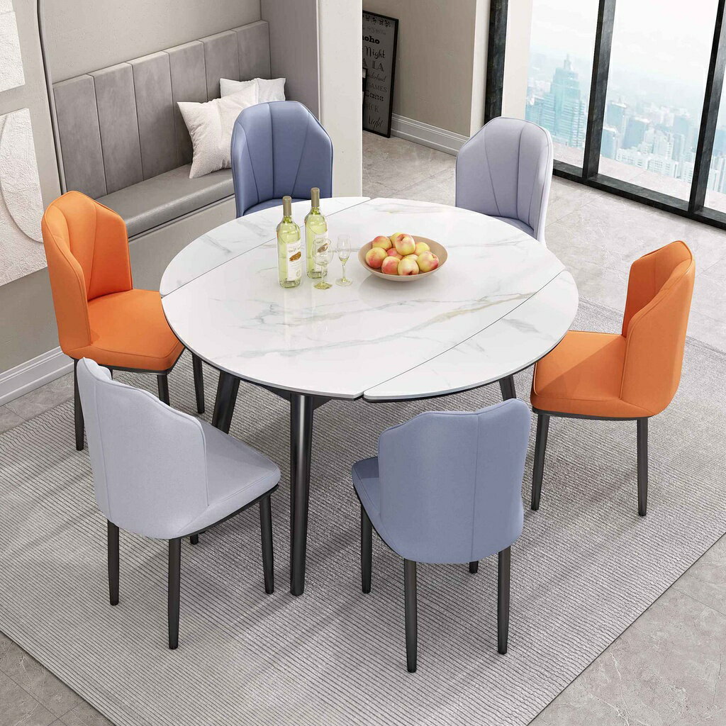 意式巖板餐桌 現代簡約餐桌椅組合 伸縮實木摺疊可變圓桌家用小戶型