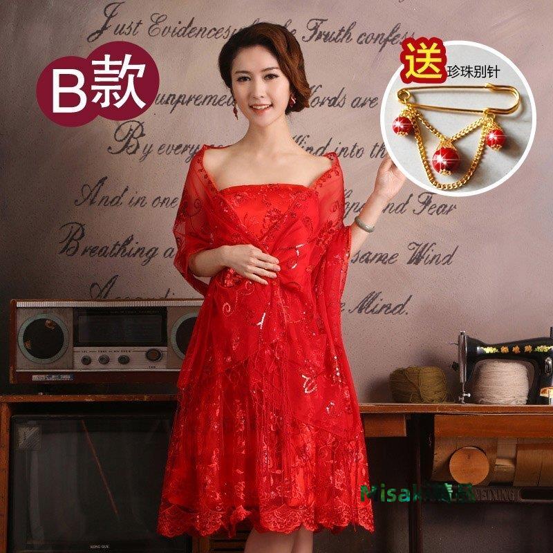 婚紗披肩女士蕾絲禮服披肩薄款新娘結婚紅色披肩夏季紗巾旗袍披肩#披肩#斗篷#坎肩#裝飾-Misaki精品