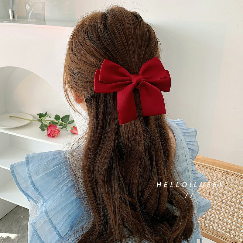 紅色蝴蝶結發夾女2021發卡頭飾韓國網紅后腦勺夾子鴨嘴夾少女發飾
