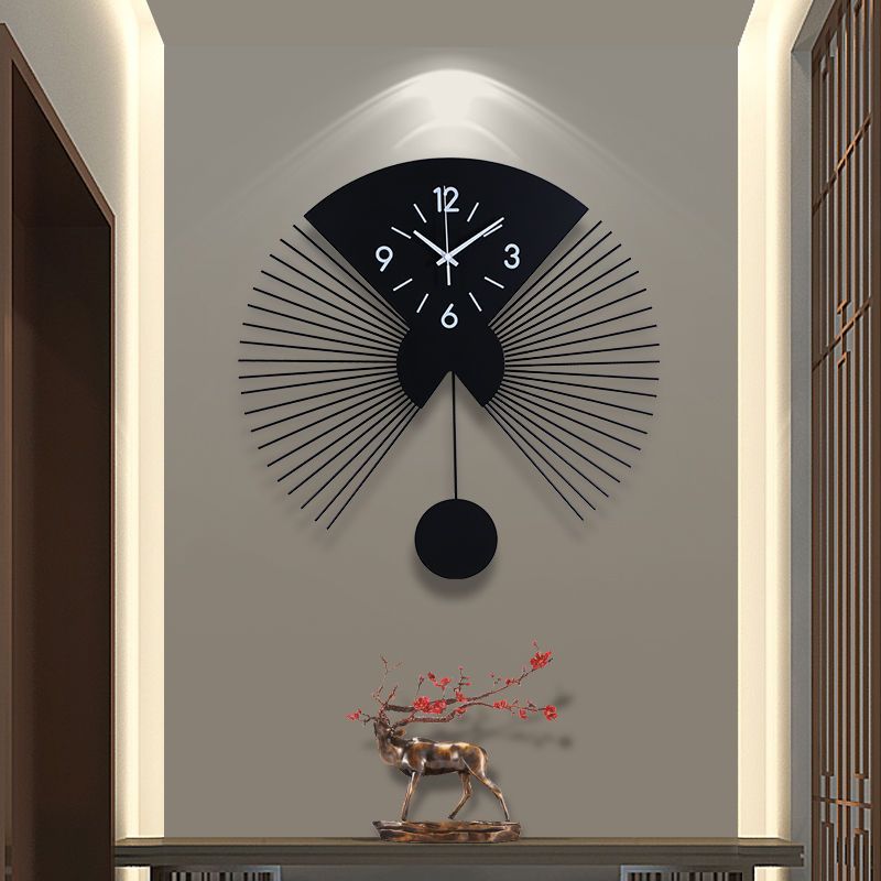 新中式鐘表客廳家用掛墻壁鐘扇形裝飾掛表時尚個性簡約創意掛鐘