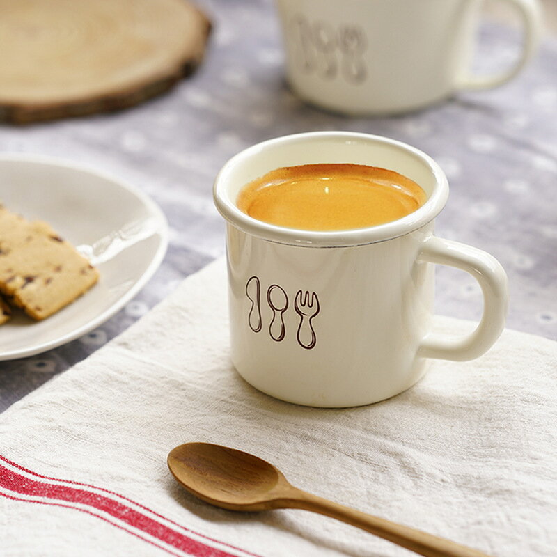 現貨] 刀叉系列琺瑯杯 350ml [來雪拼] 咖啡杯 牛奶杯 紅茶杯
