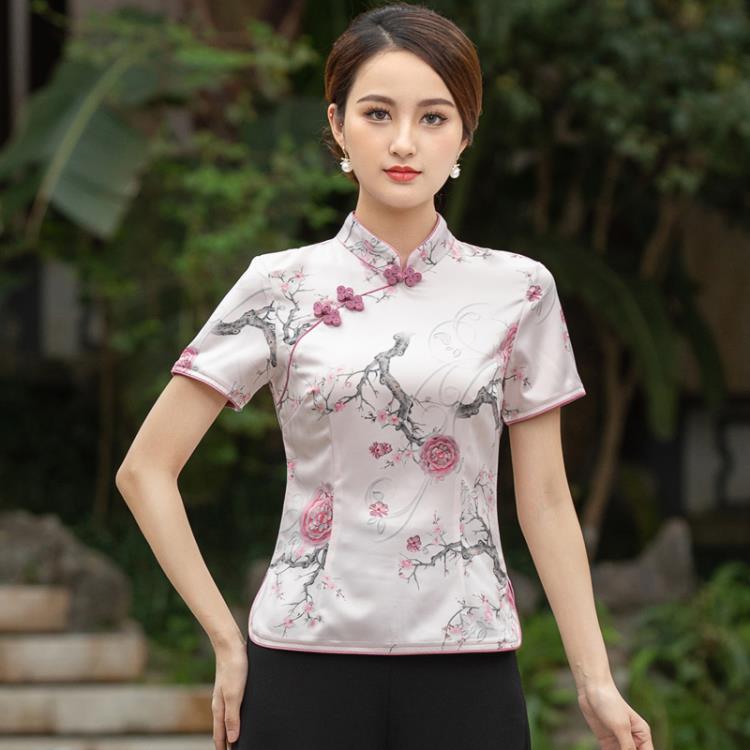 中式唐装中国风女装气质干练旗袍两件套改良上衣日常可穿夏季表演 交換禮物