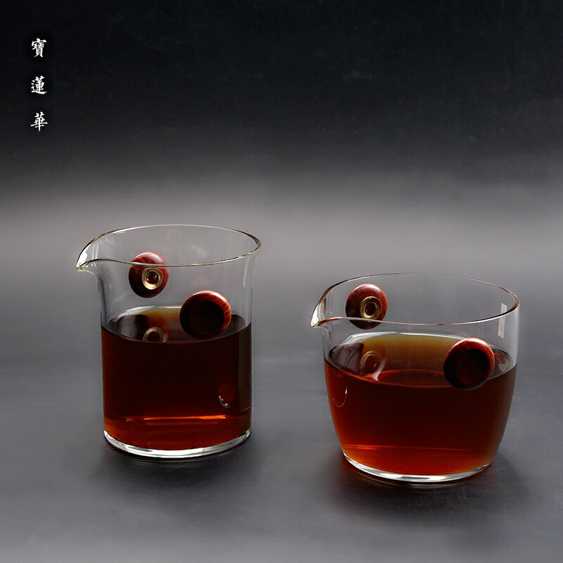 紅檀木雙耳公道杯 手工耐熱玻璃公道杯 加厚茶海分茶器 功夫茶具