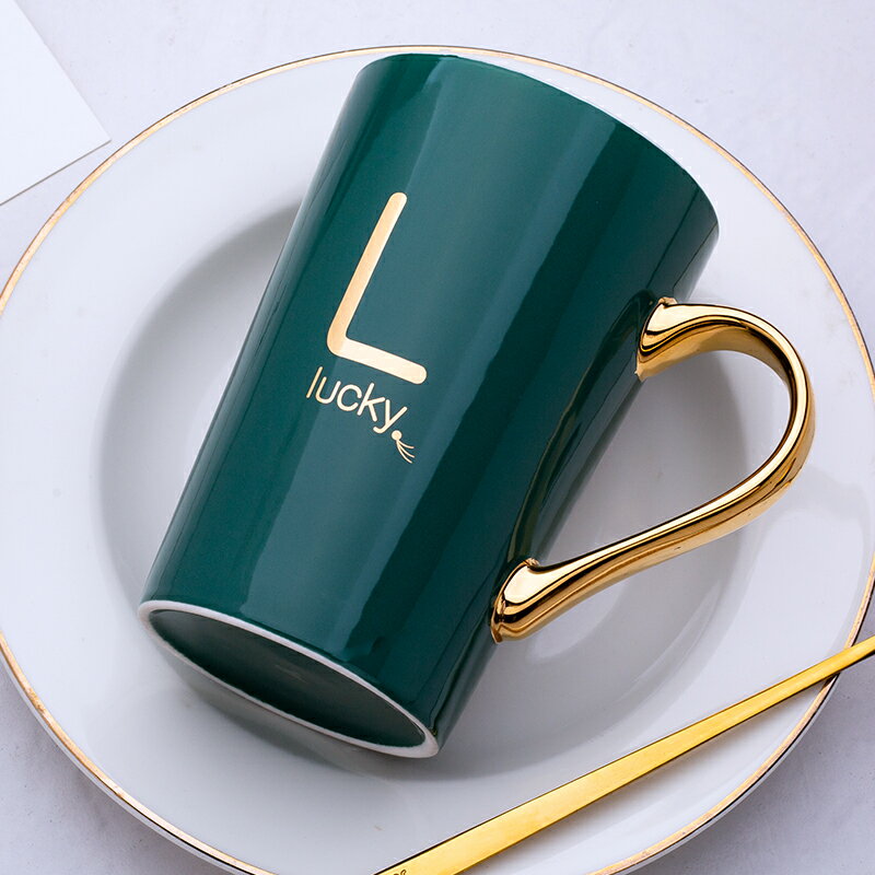 高級感水杯子辦公室女馬克杯帶蓋勺高顏值陶瓷杯男咖啡杯家用茶杯
